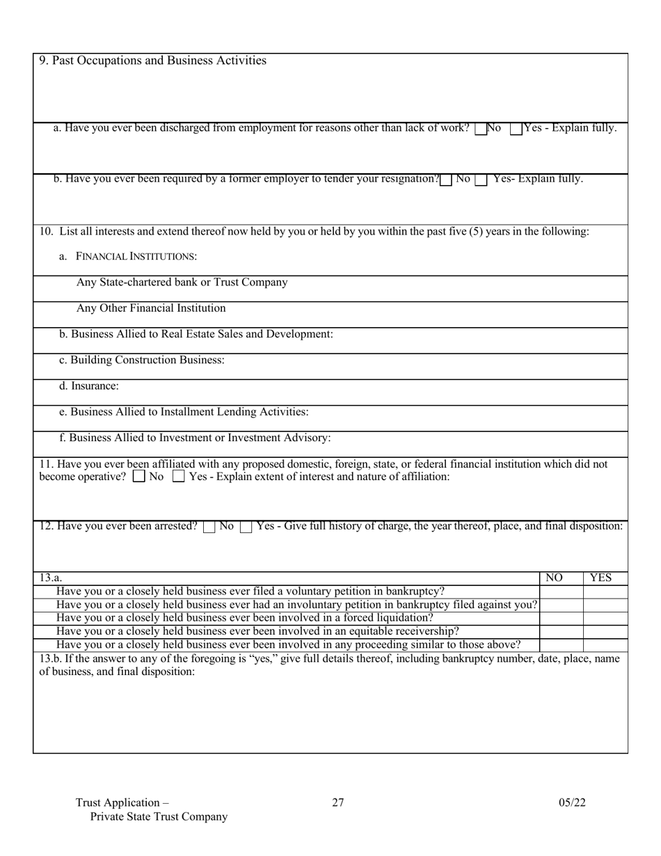 Application for Proposed Private State Trust Company - Arkansas, Page 27
