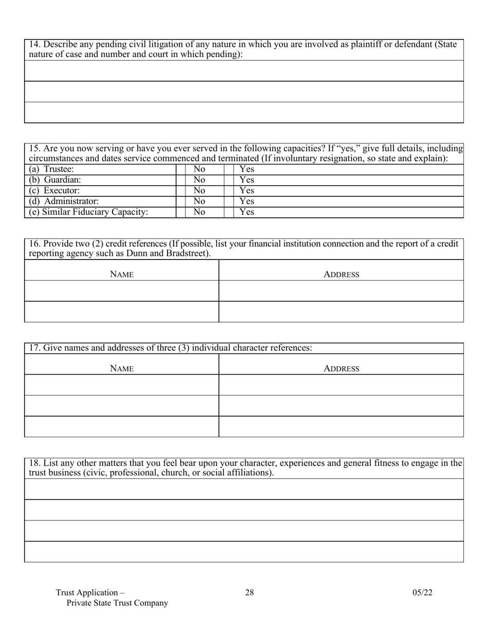 Application for Proposed Private State Trust Company - Arkansas, Page 28