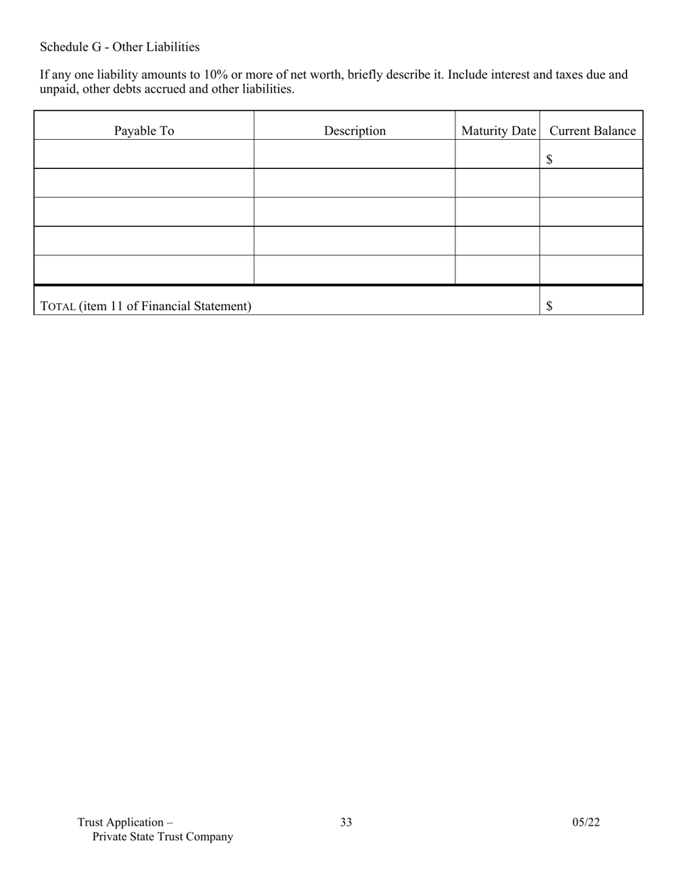 Application for Proposed Private State Trust Company - Arkansas, Page 33