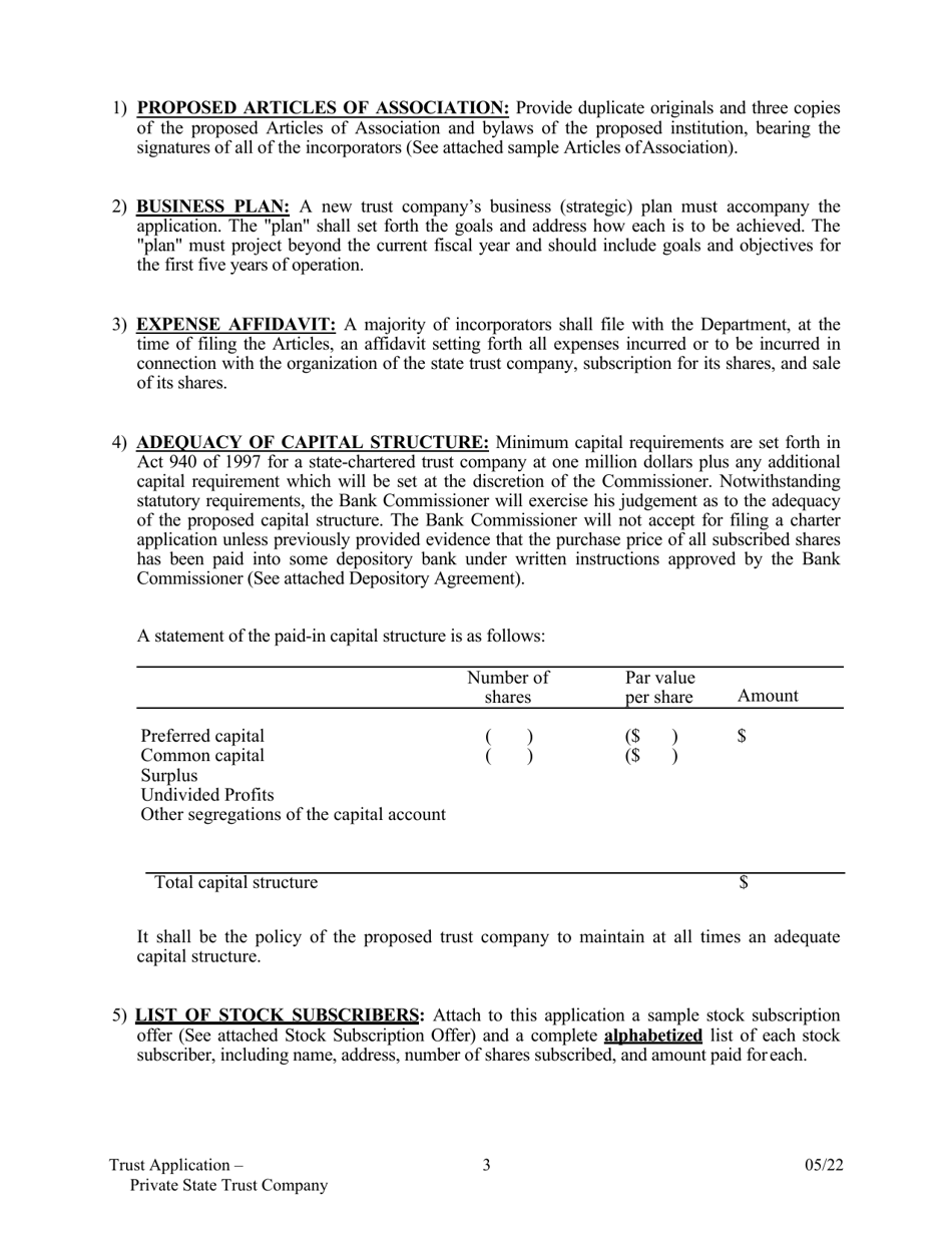 Application for Proposed Private State Trust Company - Arkansas, Page 3