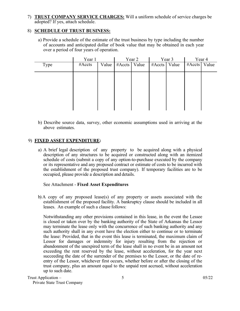 Application for Proposed Private State Trust Company - Arkansas, Page 5