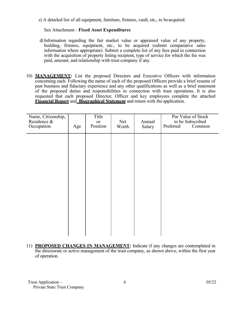 Application for Proposed Private State Trust Company - Arkansas, Page 6