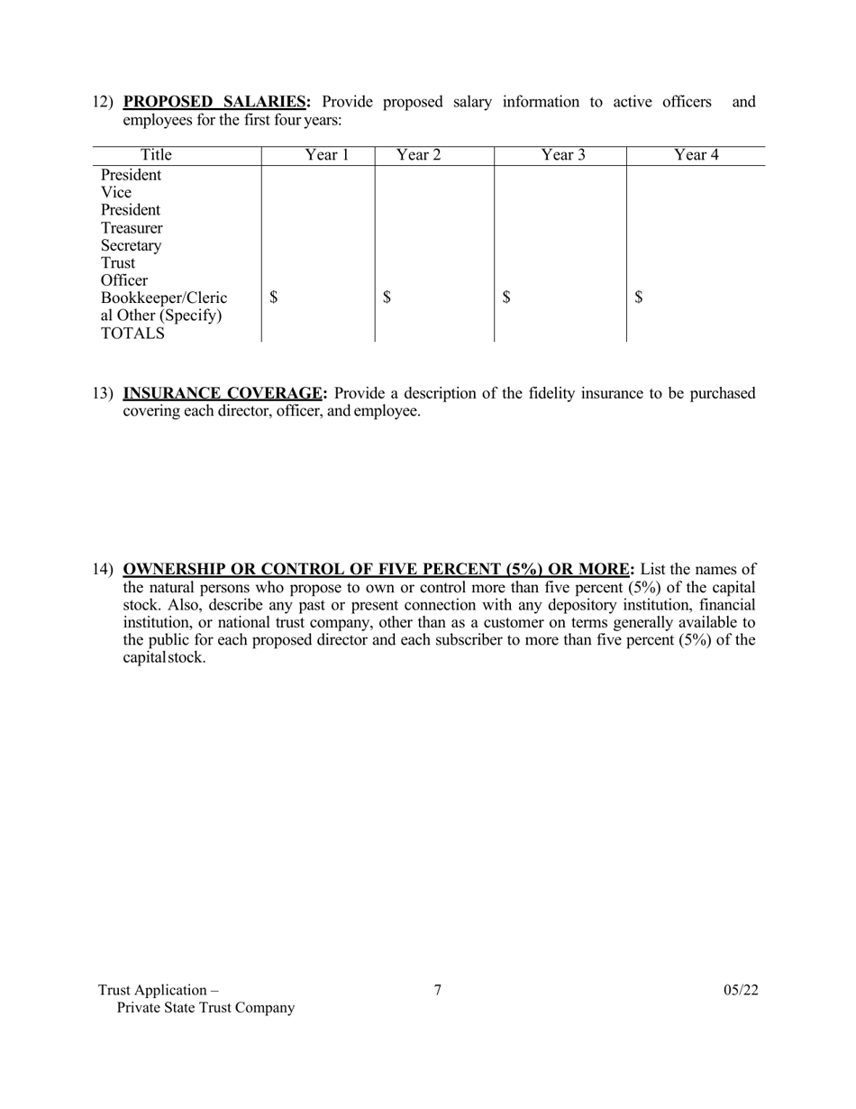 Application for Proposed Private State Trust Company - Arkansas, Page 7
