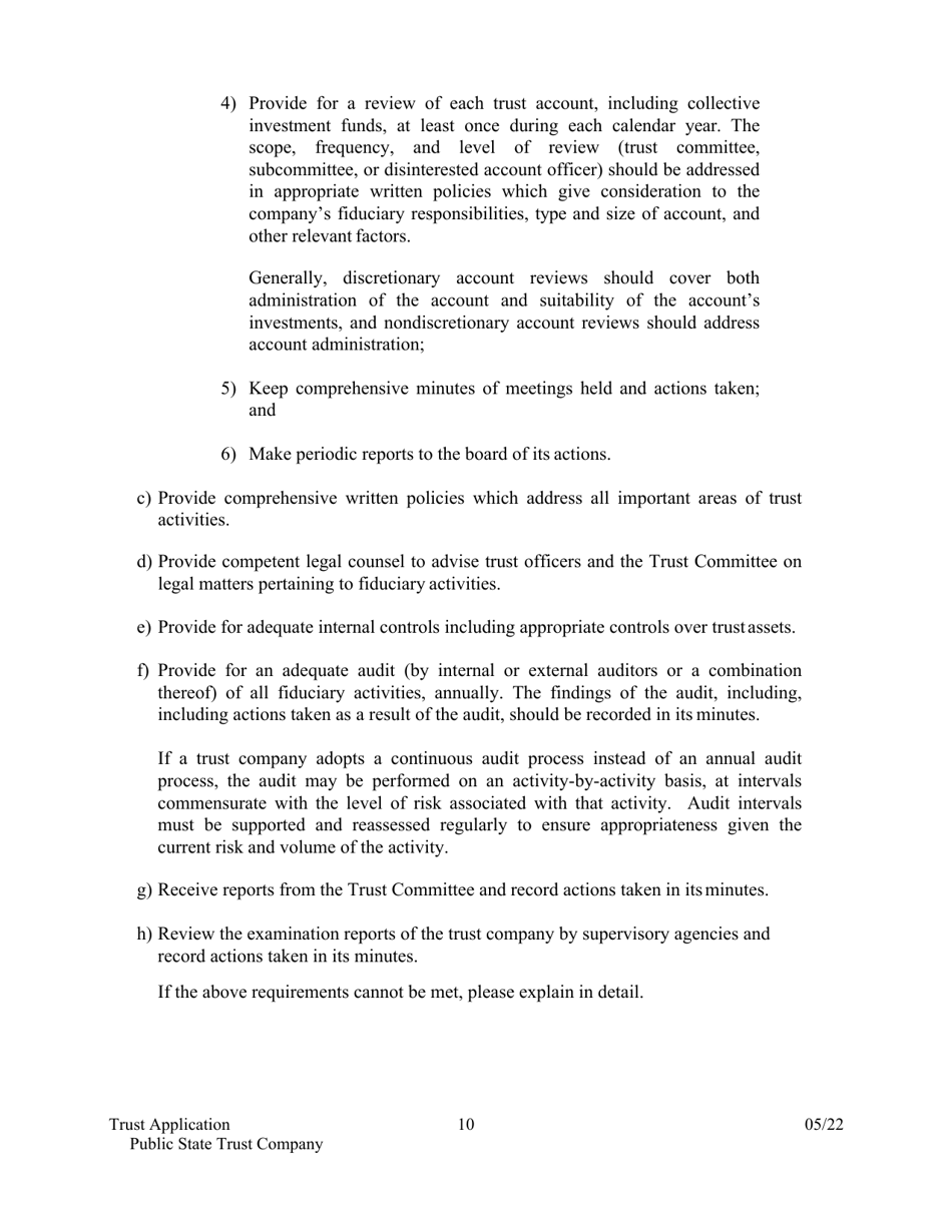 Application for Proposed State Trust Company - Arkansas, Page 10