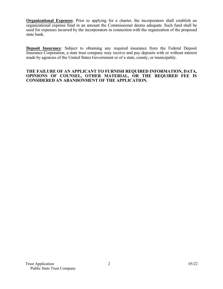 Application for Proposed State Trust Company - Arkansas, Page 2