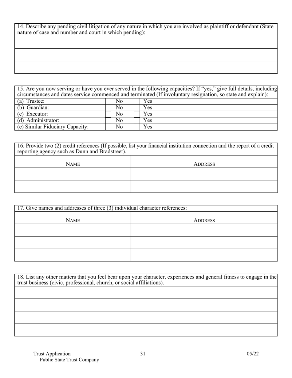 Application for Proposed State Trust Company - Arkansas, Page 31