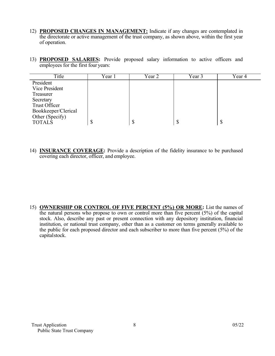 Application for Proposed State Trust Company - Arkansas, Page 8