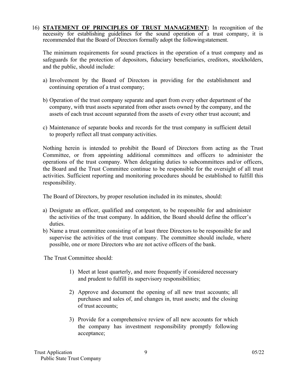 Application for Proposed State Trust Company - Arkansas, Page 9