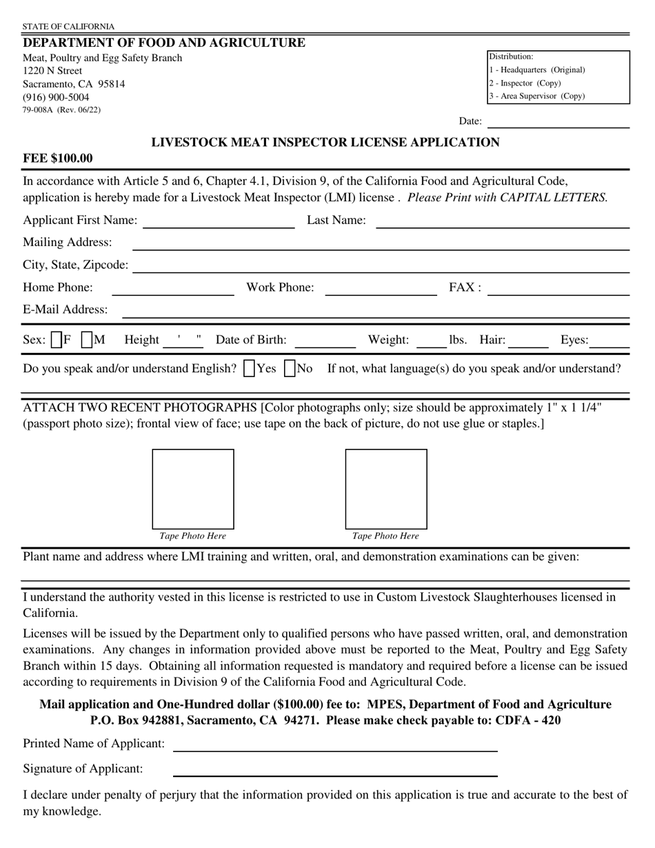 Form 79008A Download Fillable PDF or Fill Online Livestock Meat