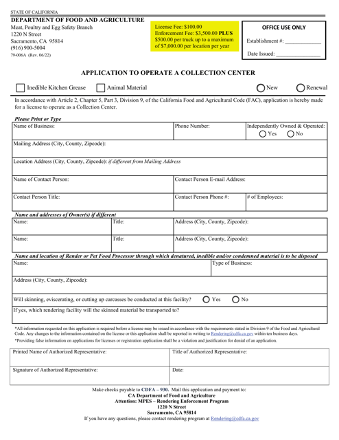 Form 79-006A Application to Operate a Collection Center - California