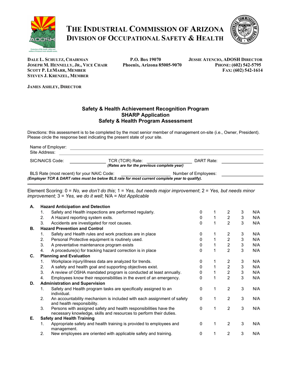 Safety  Health Achievement Recognition Program Application - Arizona, Page 1