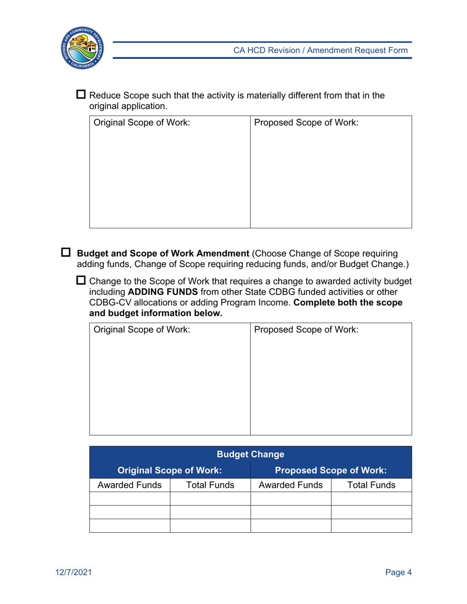 Ca Hcd Revision / Amendment Request Form - California, Page 4