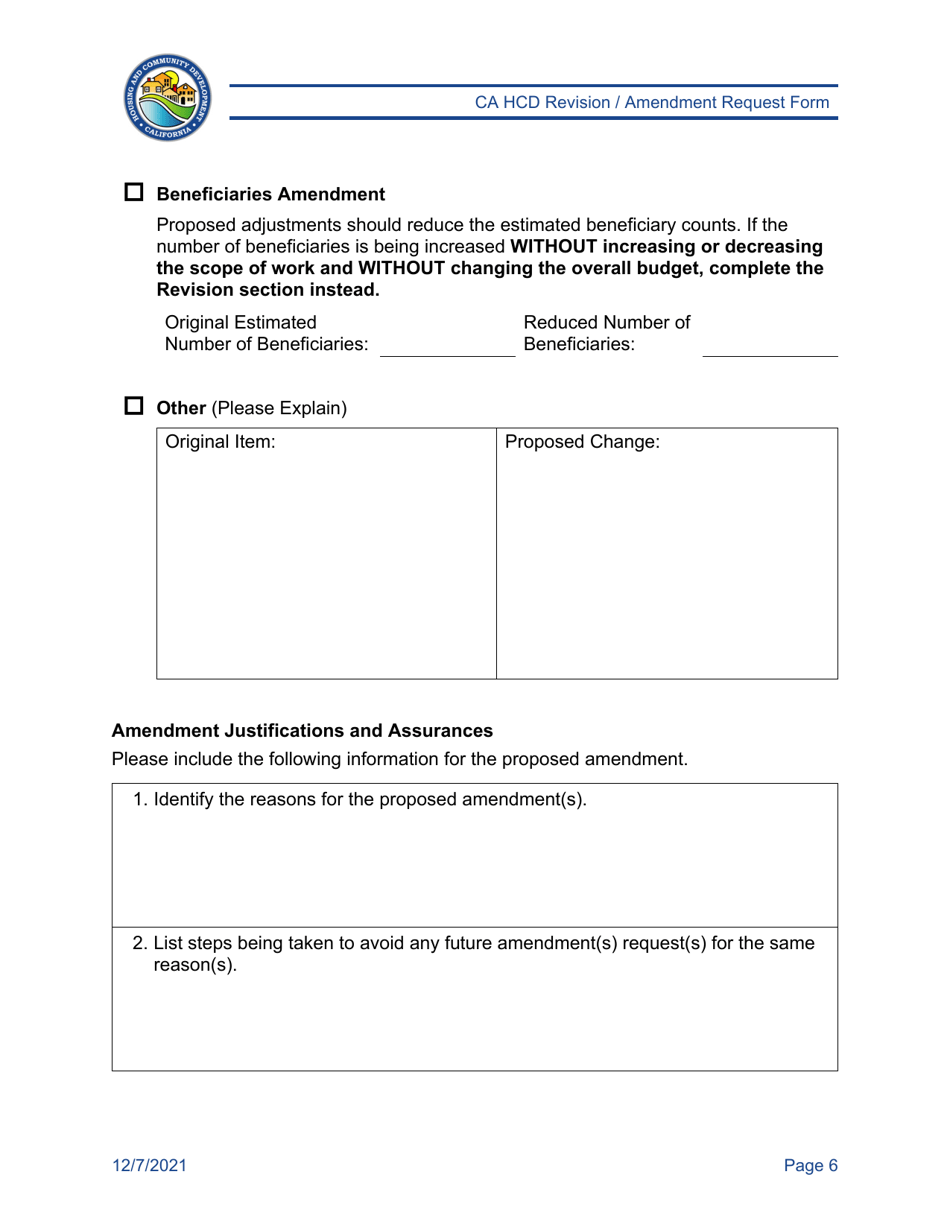 California Ca Hcd Revision/Amendment Request Form - Fill Out, Sign ...