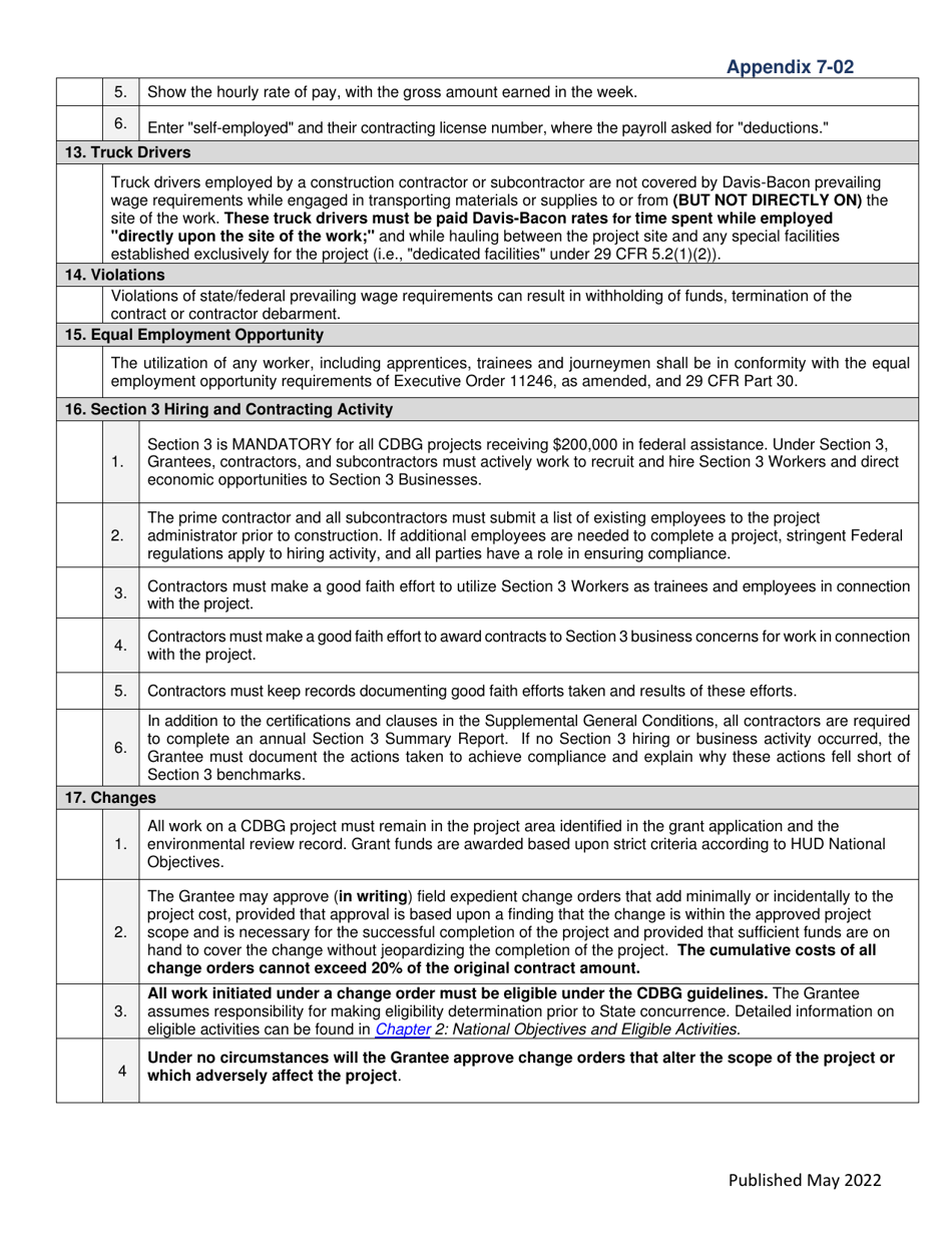 Appendix 7-2 Pre-construction Conference Checklist / Minutes - Community Development Block Grant Program - California, Page 5