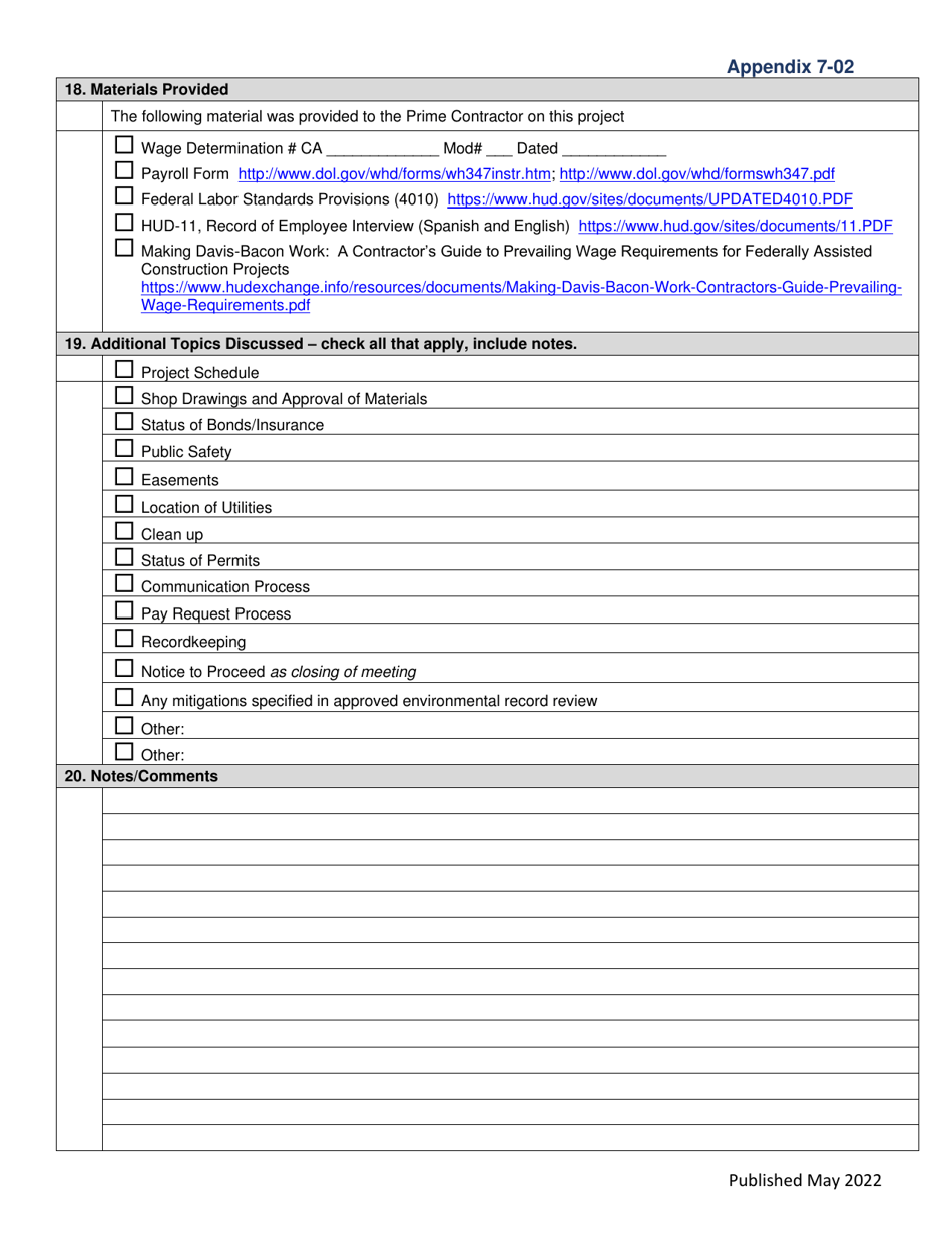 Appendix 7-2 Pre-construction Conference Checklist / Minutes - Community Development Block Grant Program - California, Page 6