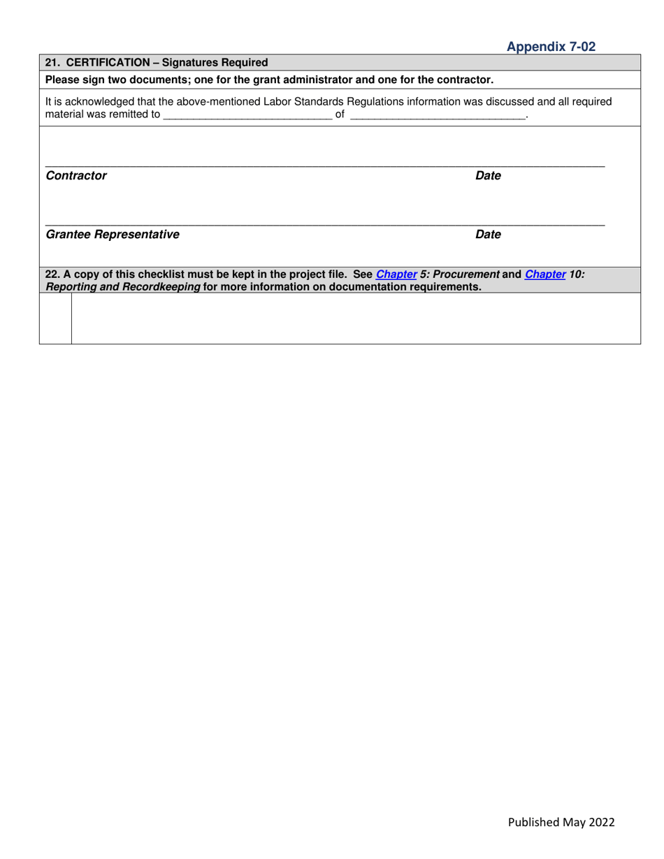 Appendix 7-2 Pre-construction Conference Checklist / Minutes - Community Development Block Grant Program - California, Page 7