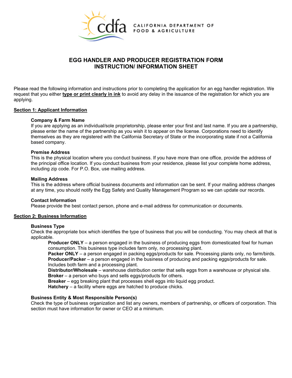 Form 517-004A Egg Handler and Producer Registration Form - California, Page 1