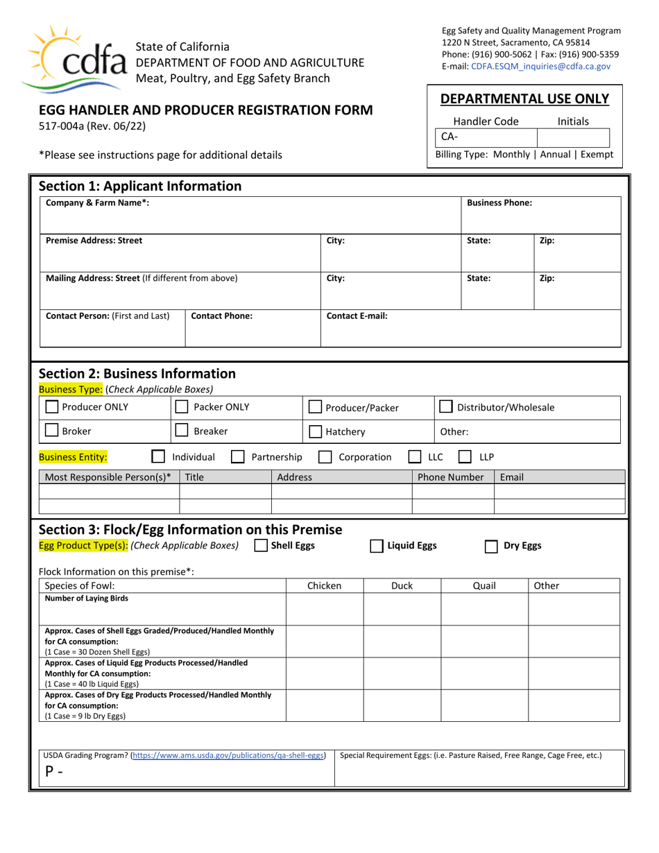 Form 517-004A Egg Handler and Producer Registration Form - California, Page 3