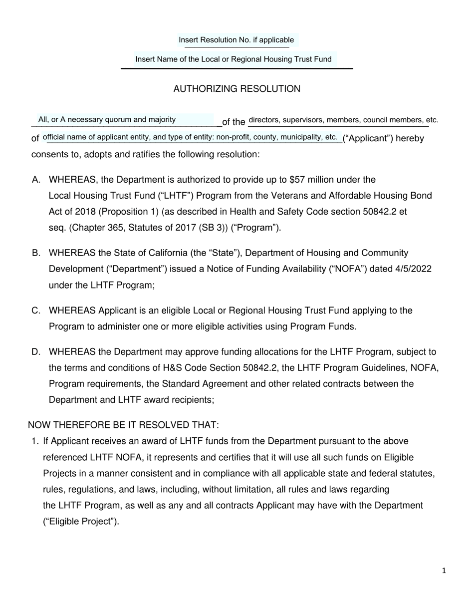 Lhtf Resolution Template - California, Page 1