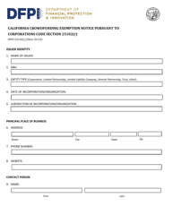 Document preview: Form DFPI-25102(R) California Crowdfunding Exemption Notice Pursuant to Corporations Code Section 25102(R) - California