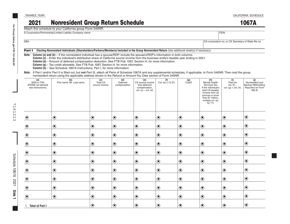 2021 California Nonresident Group Return Schedule Fill Out, Sign