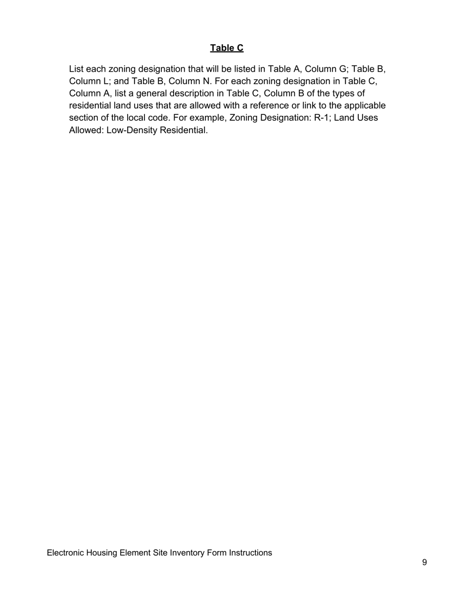 Instructions for Electronic Housing Element Sites Inventory Form - California, Page 9