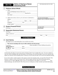 Form SV-710 &quot;Notice of Hearing to Renew Restraining Order&quot; - California
