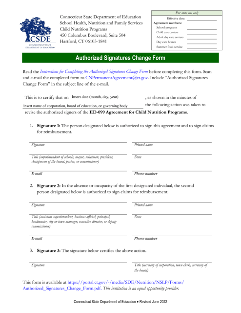 Authorized Signatures Change Form - Connecticut Download Pdf