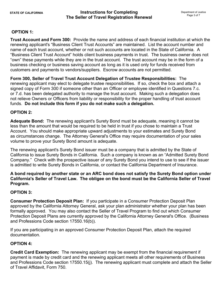 Instructions for Form JUS8770 Seller of Travel Renewal Registration - California, Page 3