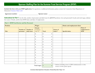 Sponsor Staffing Plan for the Summer Food Service Program (Sfsp) - Connecticut