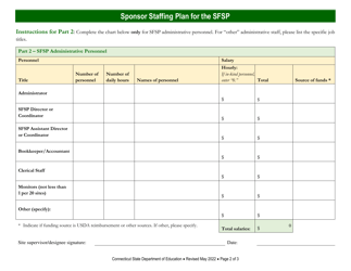 Sponsor Staffing Plan for the Summer Food Service Program (Sfsp) - Connecticut, Page 2