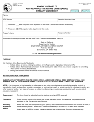 Document preview: Form BCIA8370 Monthly Report of Anti-reproductive-Rights Crimes (Arrc) Summary Worksheet - California