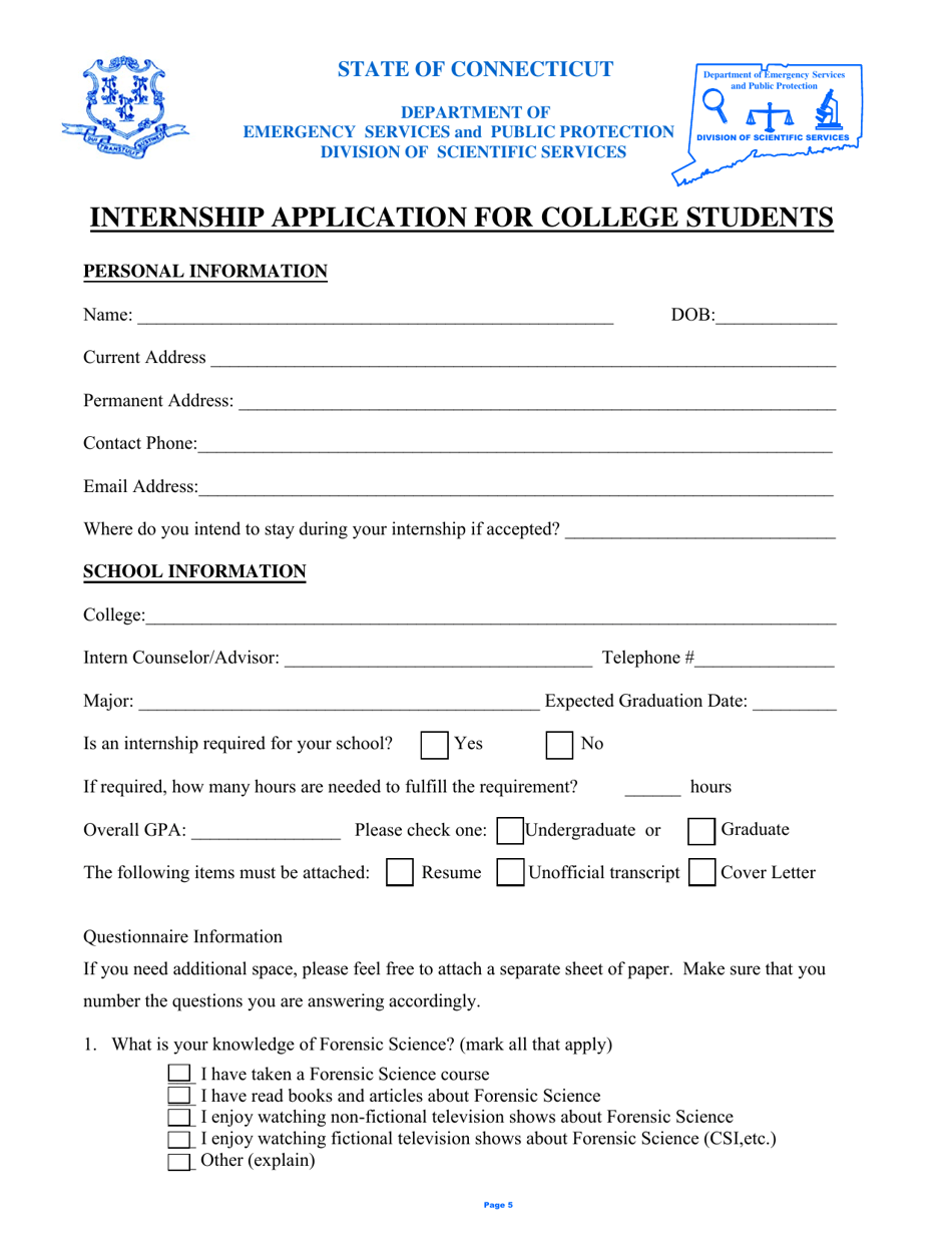 Despp Internship Forensic Lab Application - Connecticut, Page 5