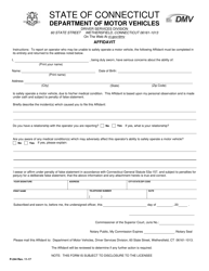 Document preview: Form P244 Affidavit to Report a Driver Who May Be Unable to Safely Operate a Motor Vehicle - Connecticut