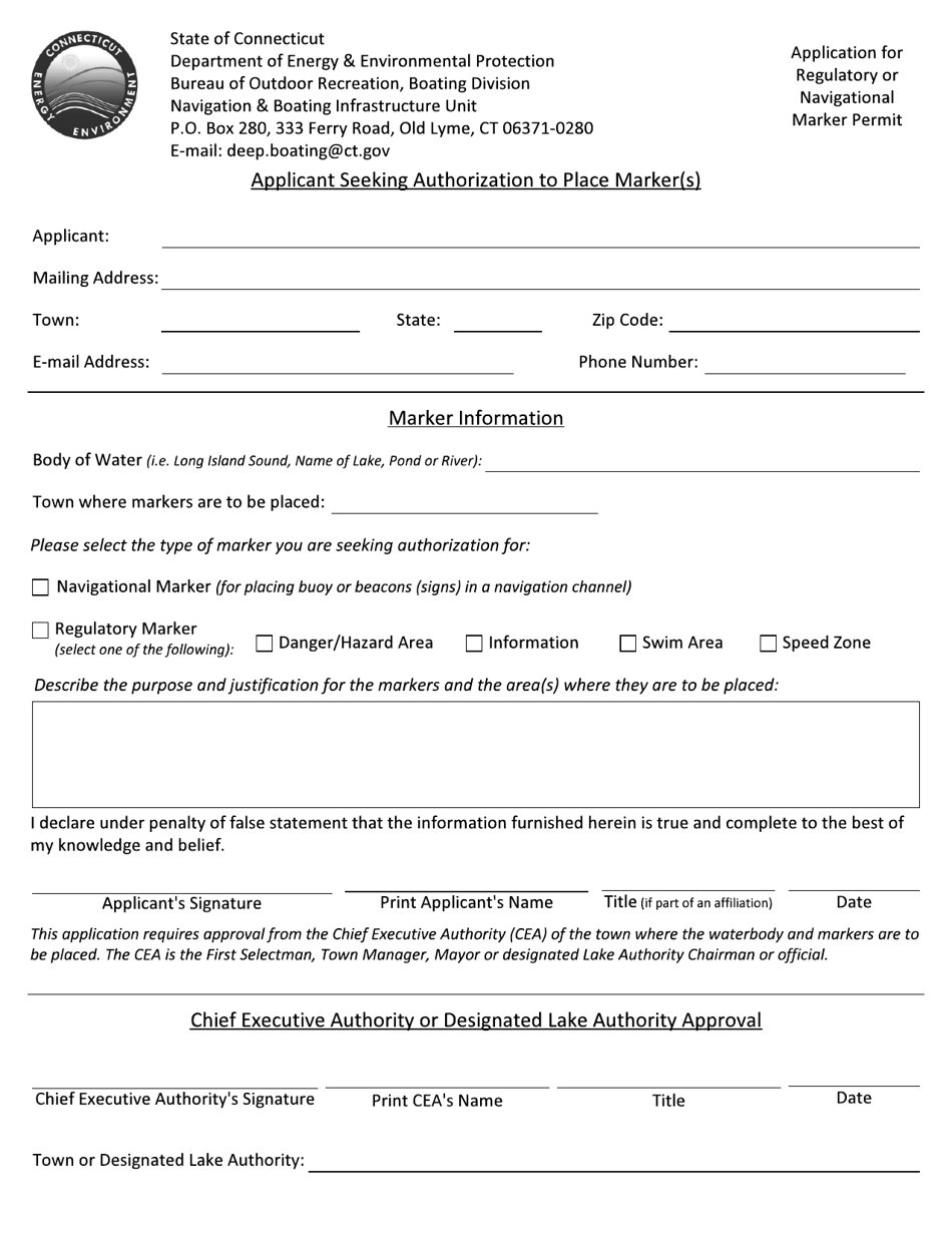Application for Regulatory or Navigational Marker Permit - Connecticut, Page 1