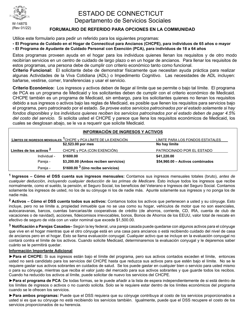 Formulario W-1487S El Formulario De Referido Para Opciones En La Communidad - Connecticut (Spanish), Page 1