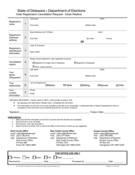Document preview: Form VRFM003 Voter Registration Cancellation Request - Close Relative - Delaware
