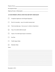 Document preview: Access Permit Application File Review Checklist - Colorado