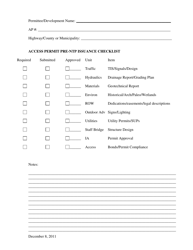 Document preview: Access Permit Pre-ntp Issuance Checklist - Colorado