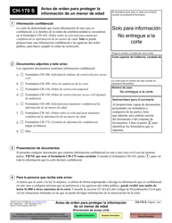 Document preview: Formulario CH-170 Aviso De Orden Para Proteger La Informacion De Un Menor De Edad - California (Spanish)