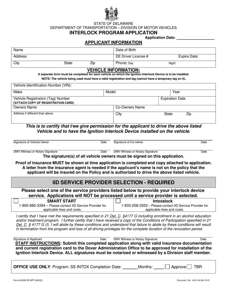 Form 2008 IID APP Fill Out, Sign Online and Download Printable PDF