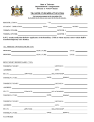 Document preview: Form MV2025 Transfer on Death Application - Delaware