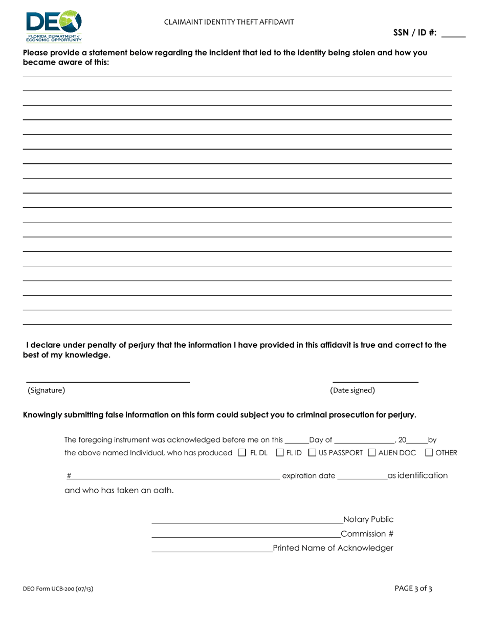 DEO Form UCB-200 - Fill Out, Sign Online and Download Printable PDF ...