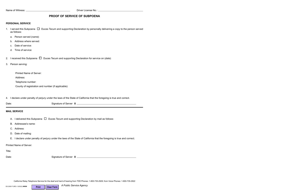 Form DS2000 P Subpoena Duces Tecum at the Request of Respondent - California, Page 3