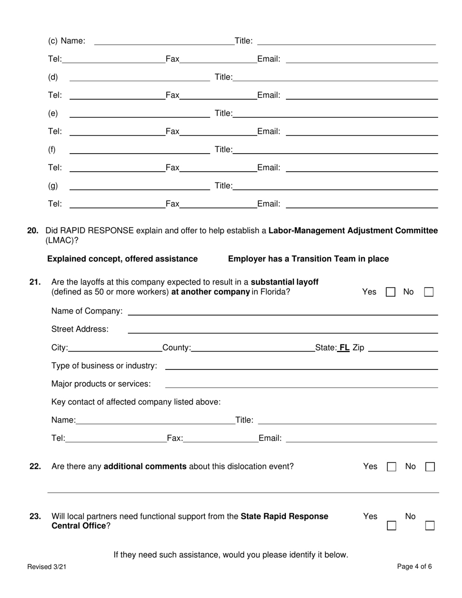 On-Site / Remote Rapid Response Report  Initial Meeting Checklist - Florida, Page 4