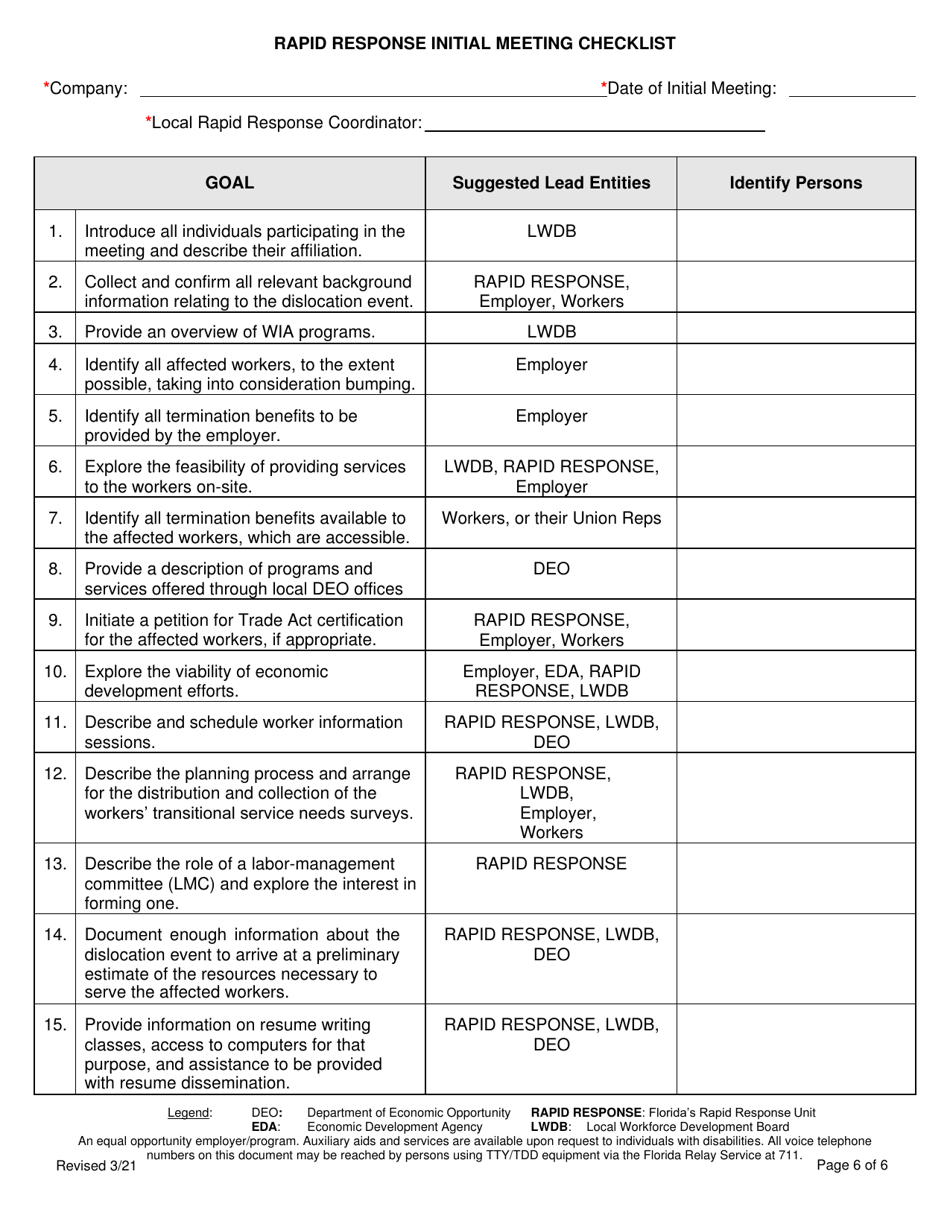 Florida On Siteremote Rapid Response Report And Initial Meeting Checklist Fill Out Sign Online 9833