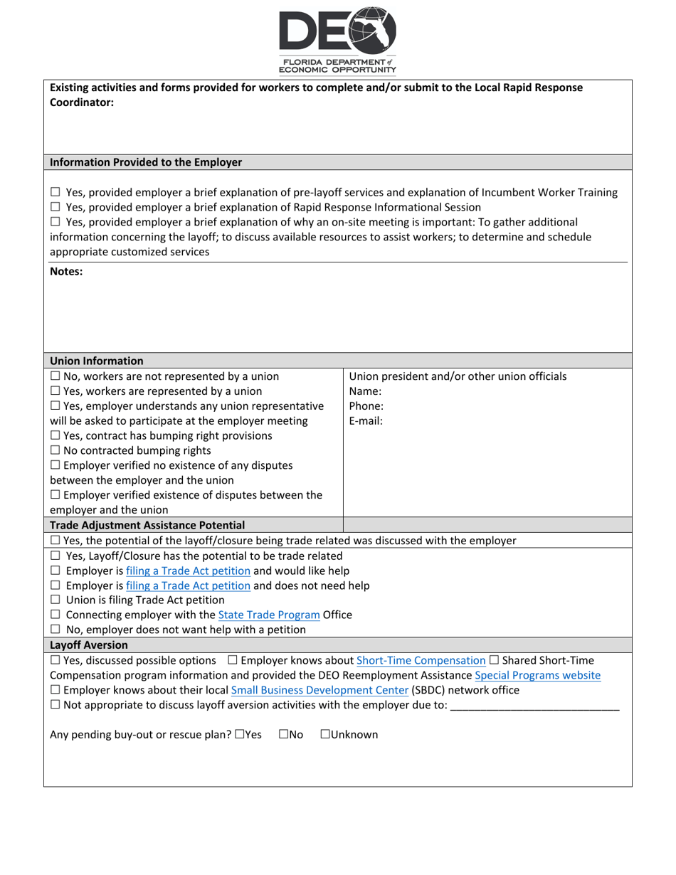 Florida Rapid Response Employer Research And Initial Contact Form Fill Out Sign Online And 7755