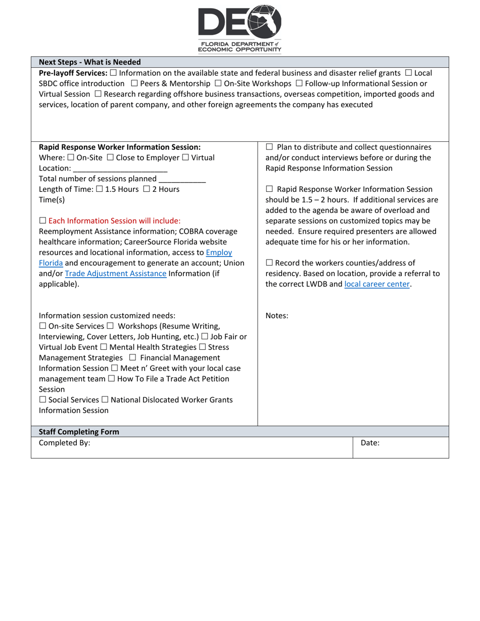 Rapid Response - Employer Research  Initial Contact Form - Florida, Page 6