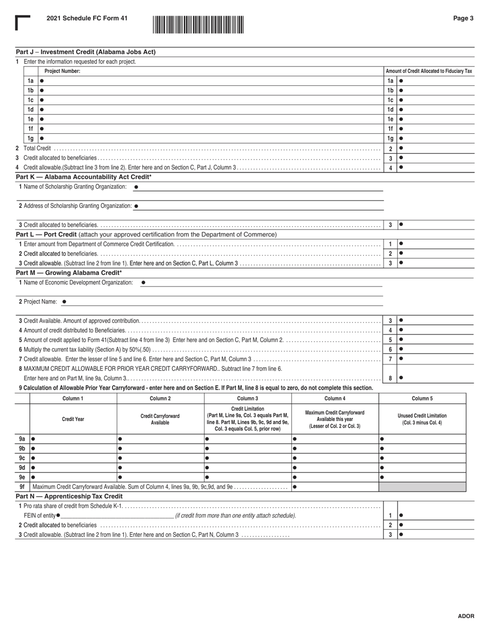 Form 41 Schedule FC Fiduciary Credits - Alabama, Page 3