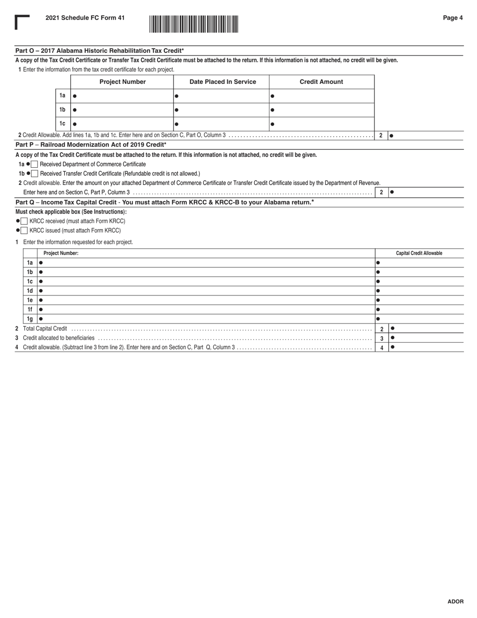 Form 41 Schedule FC Fiduciary Credits - Alabama, Page 4